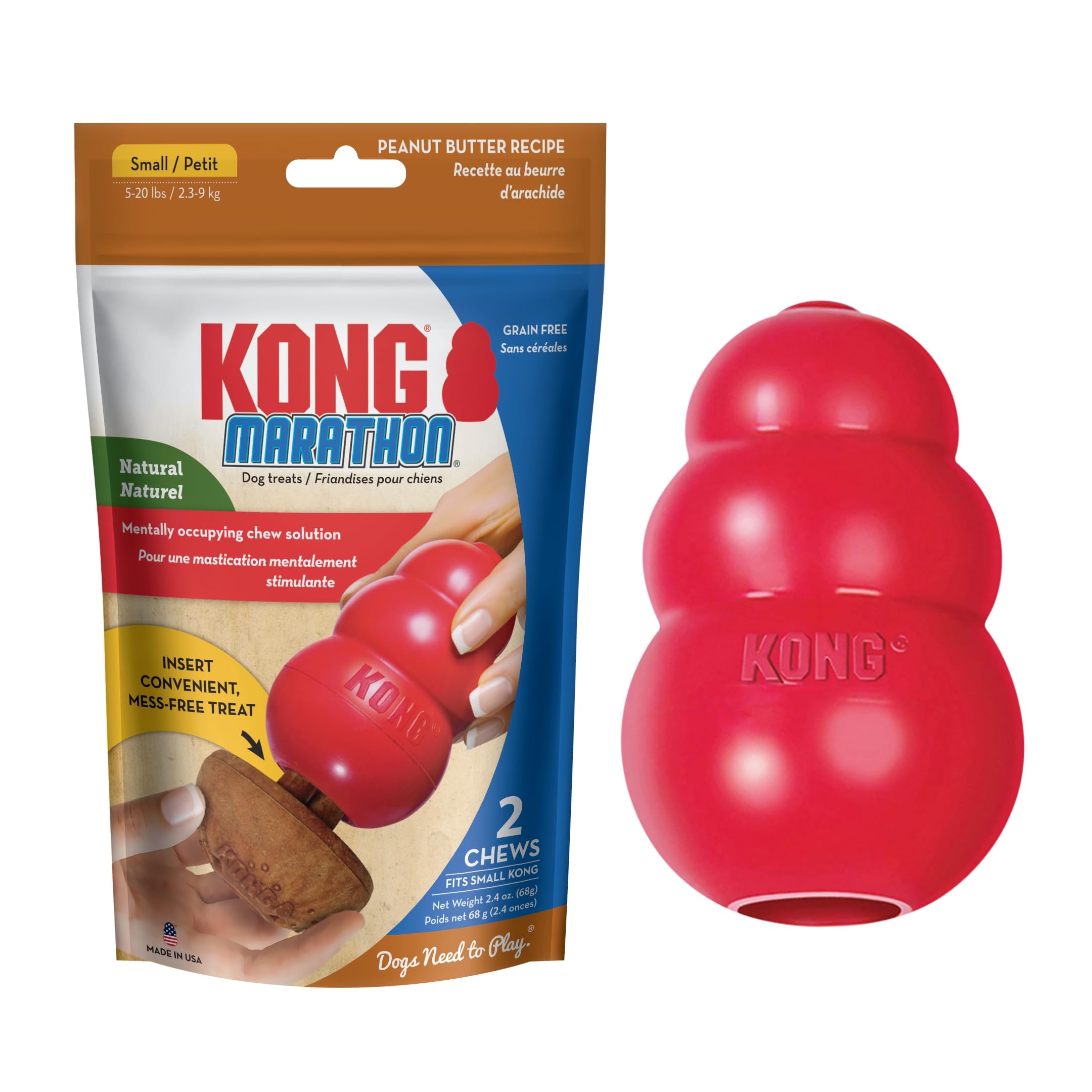 KONG Marathon - Small Dog Toy Chewy Treat - Peanut Butter Flavor Grain Free - 2 Pack
