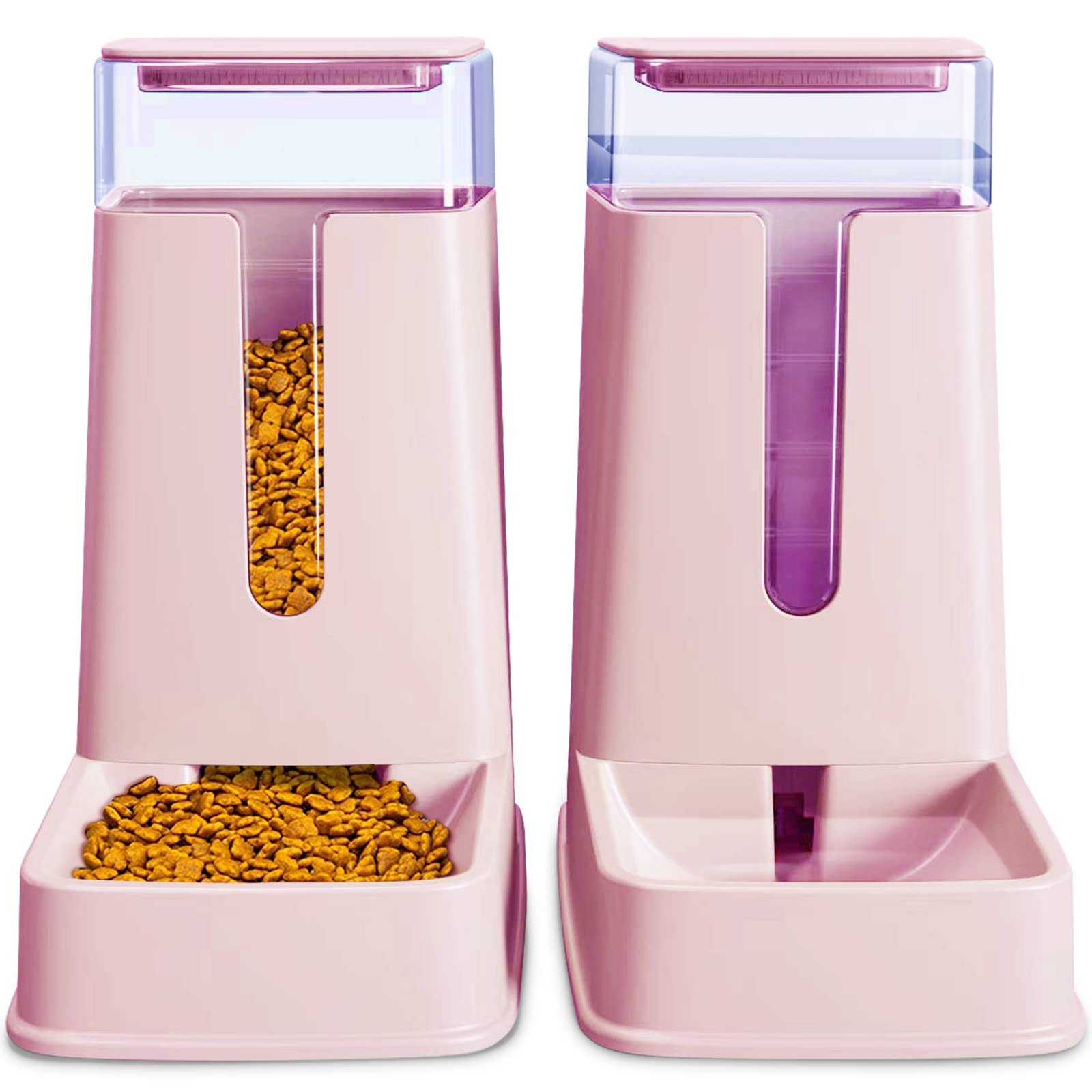 Hipidog Automatic Cat Feeder and Dog Water Dispenser Set 1 Gallon Capacity Plastic Pink Suitable for Small to Big Pets