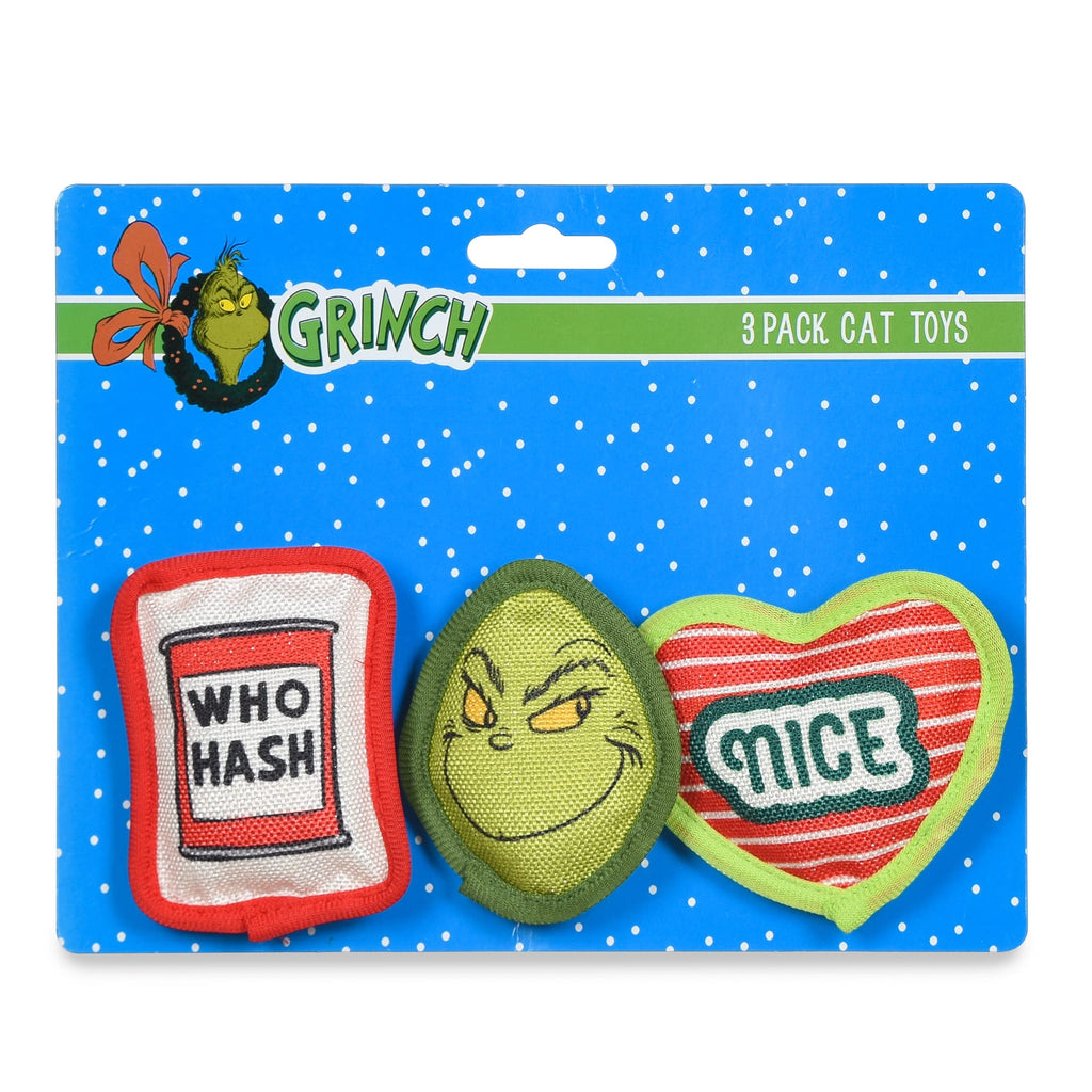 Dr. Seuss for Pets How The Grinch Stole Christmas 4” Grinch Who Hash Naughty & Nice Catnip Cat Plush Toys 3PC Set| Plush Cat Toys Catnip Cat Toys Pet Christmas Stocking Gift