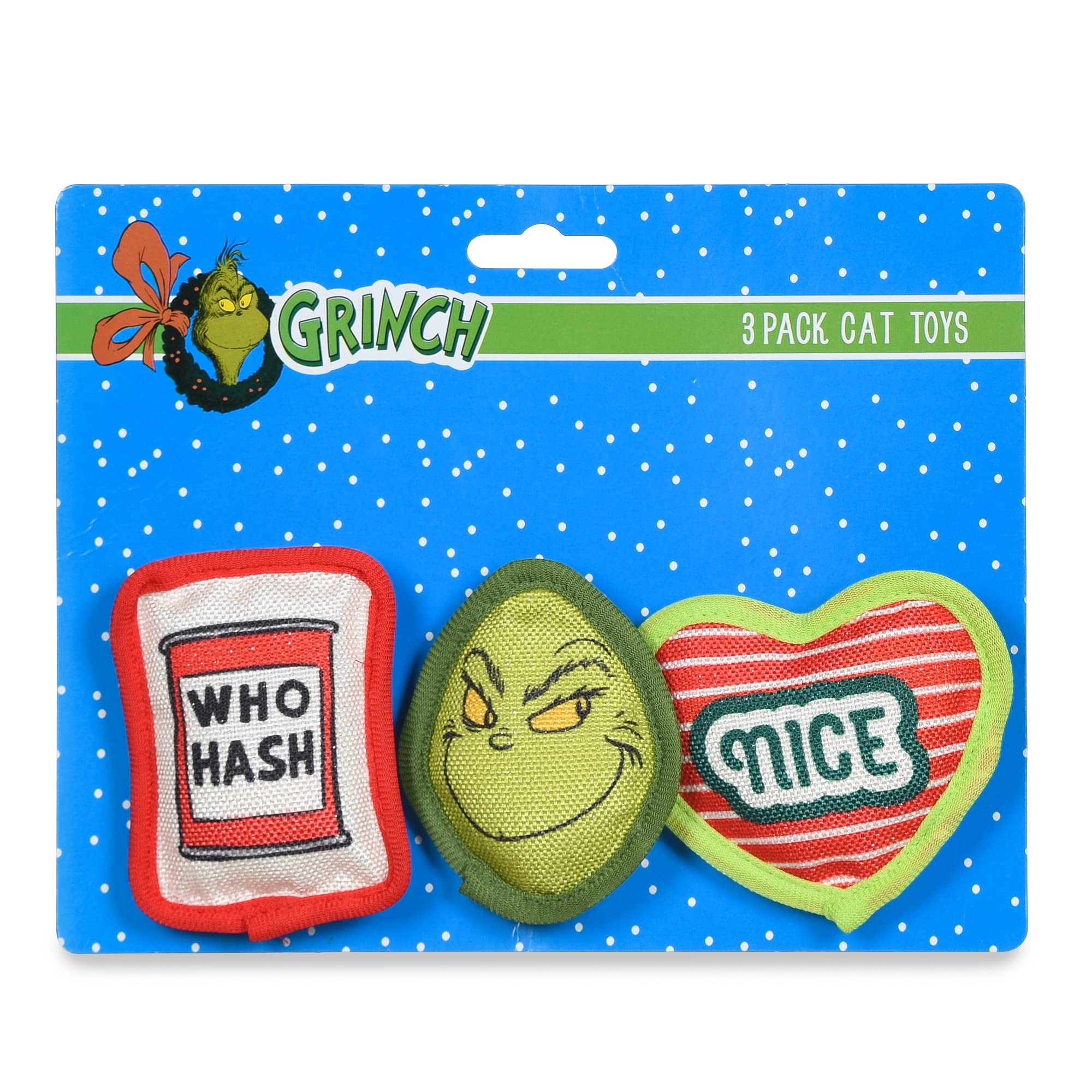Dr. Seuss for Pets How The Grinch Stole Christmas 4” Grinch Who Hash Naughty & Nice Catnip Cat Plush Toys 3PC Set| Plush Cat Toys Catnip Cat Toys Pet Christmas Stocking Gift