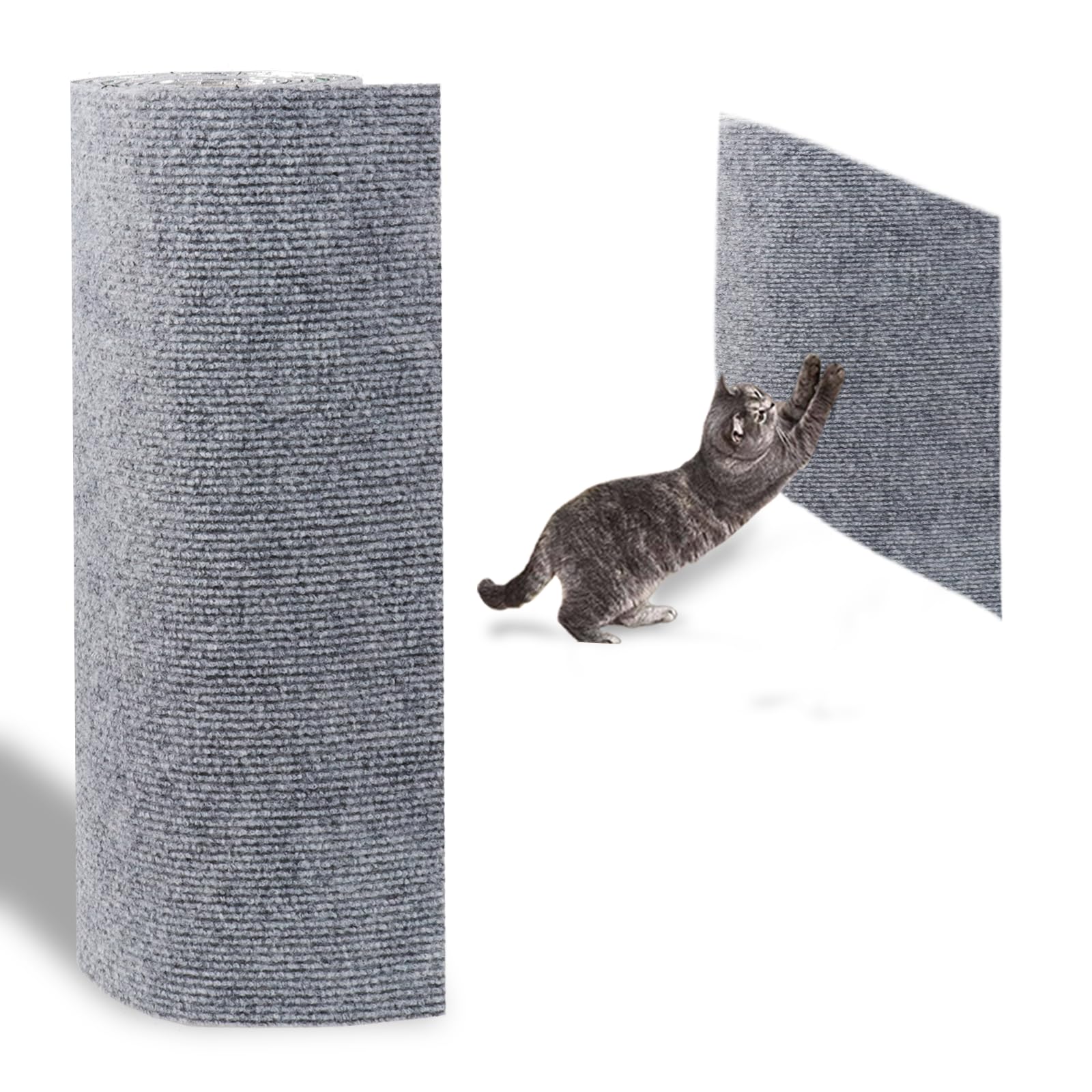 MIUZMORE Cat Mat 98.4" x 15.8" Trimmable Replacement Cat Carpet Self-Adhesive Cat Scratch Mat for Cat Furniture - Cat Scratch Furniture Protector - Light Gray