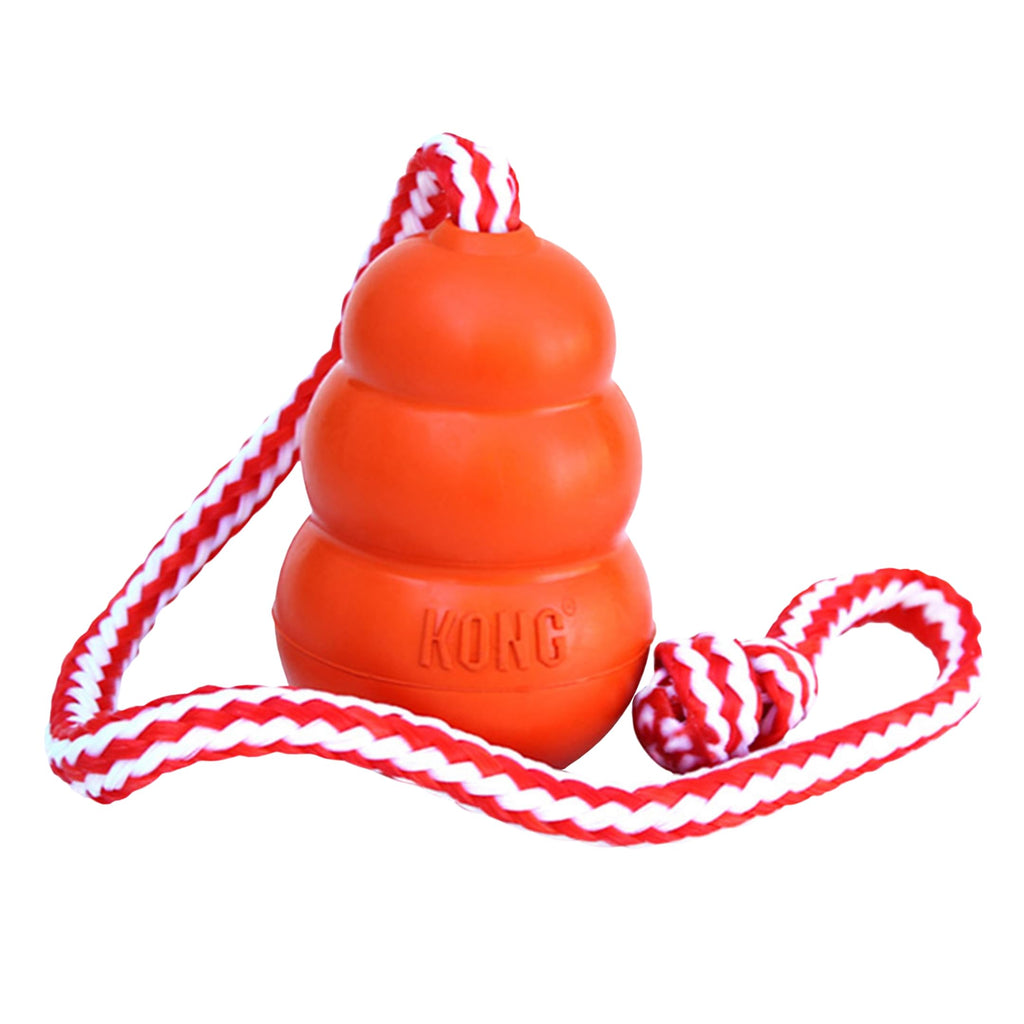KONG Aqua Floating Fetch Toy - Dog Floating Toy for Water Retrieval Play Exercise & More - Natural Rubber Dog Toy with Foam Interior & Rope for Farther Throwing - Orange for Medium Dogs