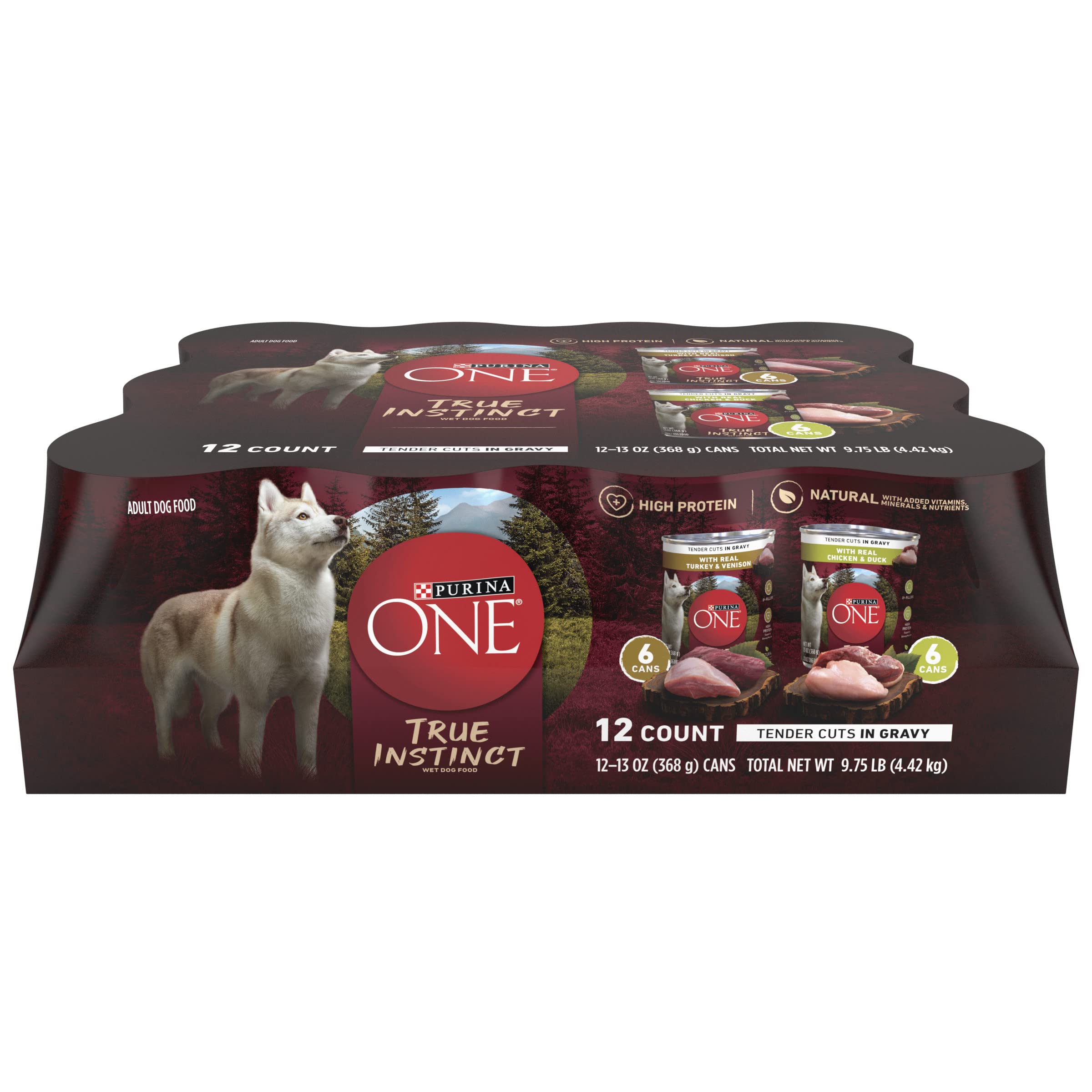 Purina ONE True Instinct Tender Cuts in Gravy With Real Turkey and Venison and With Real Chicken and Duck High Protein Wet Dog Food Variety Pack - (Pack of 12) 13 oz. Cans