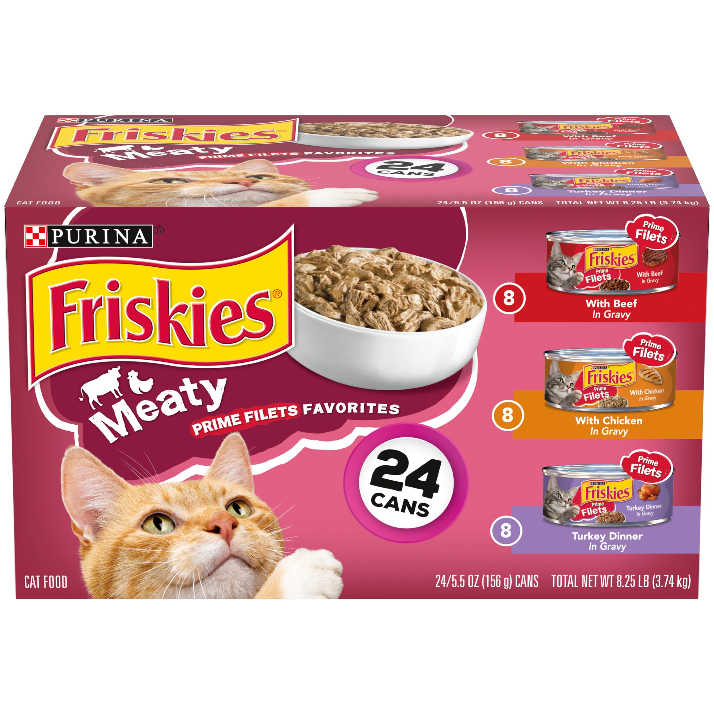 Purina Friskies Gravy Wet Cat Food Variety Pack Prime Filets Meaty Favorites - (Pack of 24) 5.5 oz. Cans