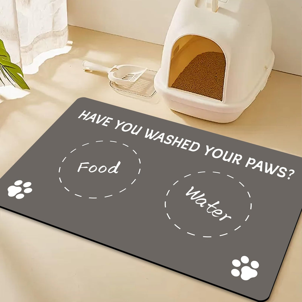 Dog Food Mat-Absorbent Cat Dog Mat for Food and Water Bowl No Stains Quick Dry Dog Water Dispenser Mat Non Skid Cat Dog Food Mat with Rubber Backing for Messy Drinkers-Dark Gray 12"x20"