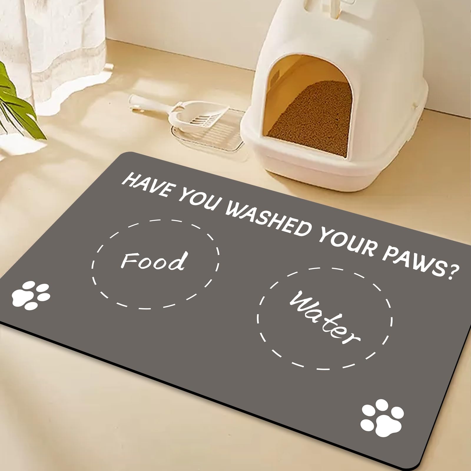 Dog Food Mat-Absorbent Cat Dog Mat for Food and Water Bowl No Stains Quick Dry Dog Water Dispenser Mat Non Skid Cat Dog Food Mat with Rubber Backing for Messy Drinkers-Dark Gray 12"x20"