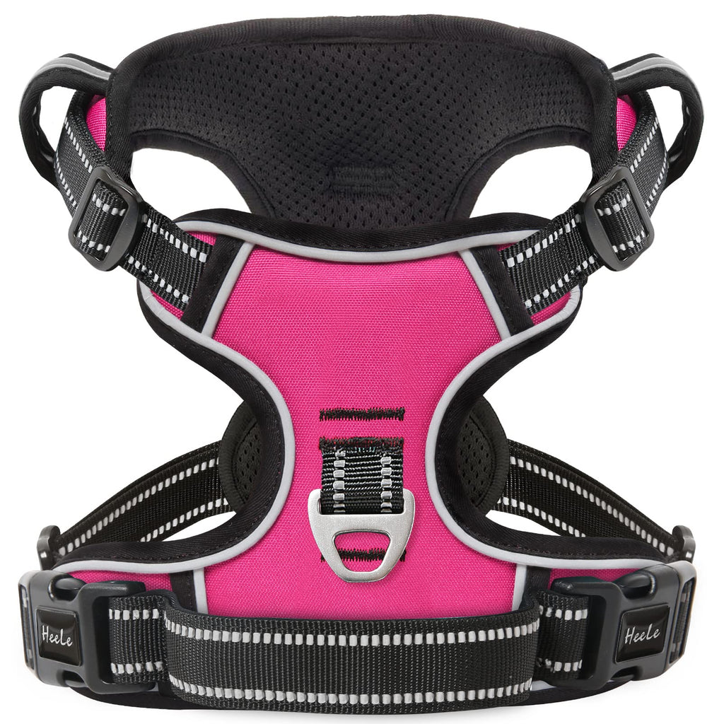 HEELE Dog Harness Dog Harness Large Dog No Pull Dog Harness for Large Dog with Soft Handle Reflective Breathable Mesh Rose L