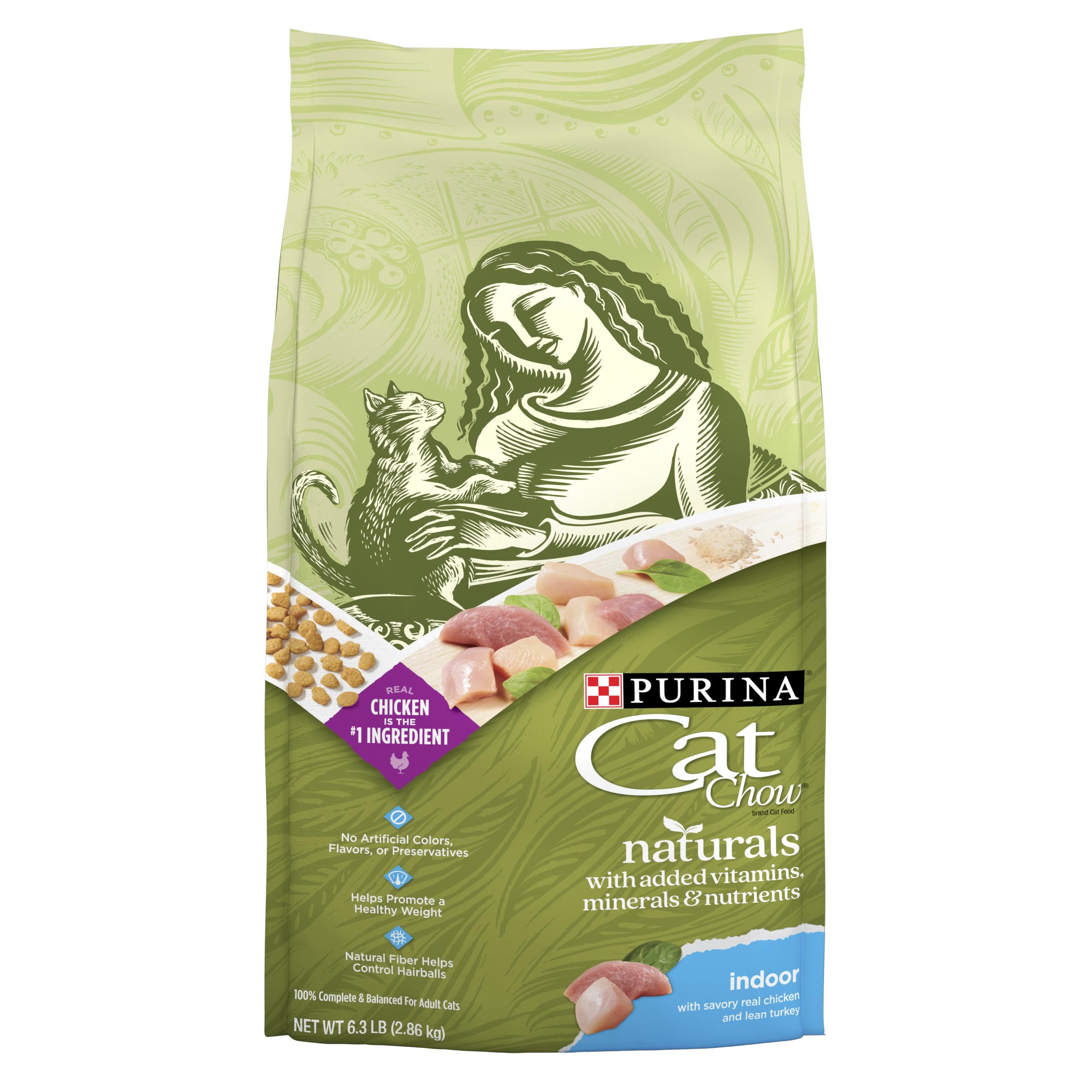 Purina Cat Chow Hairball Healthy Weight Indoor Natural Dry Cat Food Naturals Indoor - 6.3 lb. Bag