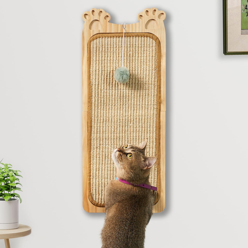 Wall Mounted Cat Scratcher Cat Wall Scratching Post Sisal Cat Wall Scratcher with Cat Ball Toy Wood Cat Scratching Board for Indoor Cat Wall Furniture Scratch Cat Wall Scratcher